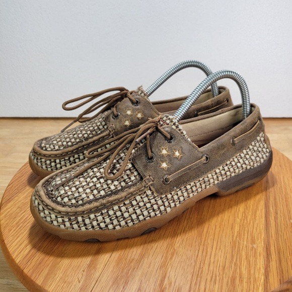 Twisted X Shoes - Twisted X Women's Boat Shoe Driving Moc Woven Brown 8 WDM0110